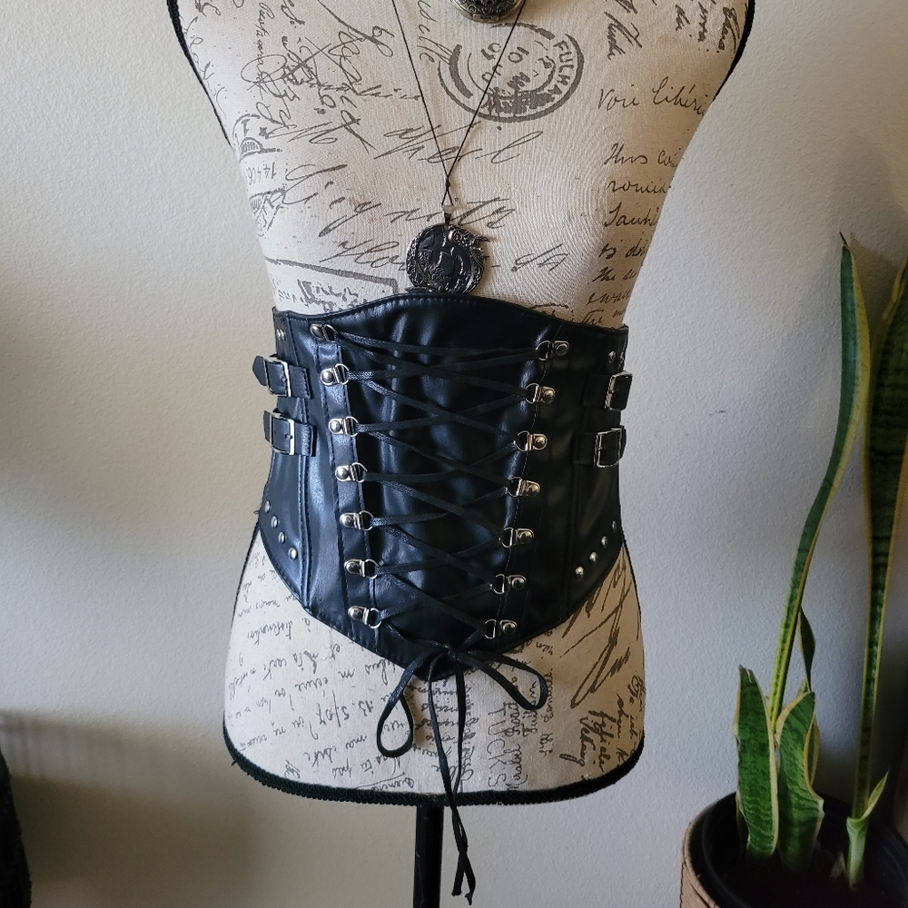 Hot Topic Black Faux Leather Lace-Up Waist Cincher Corset